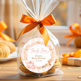 Pumpkin Bow Fall Floral Baby Shower Thank You Ronde Sticker