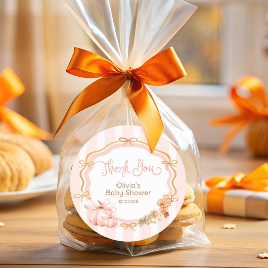Pumpkin Bow Fall Floral Baby Shower Thank You Ronde Sticker