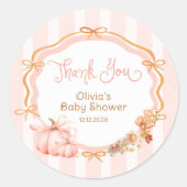 Pumpkin Bow Fall Floral Baby Shower Thank You Ronde Sticker (Voorkant)