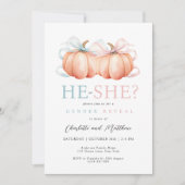 Pumpkin Bow Roze Blauw Geslacht Onthulling Uitnodi Kaart (Voorkant)