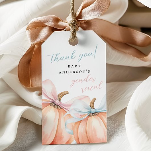 Pumpkin Bow Roze Blauw Geslacht Reveal Cadeaulabel