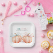 Pumpkin Bow Roze Blauw Geslacht Reveal Papieren Bordje (Feest)