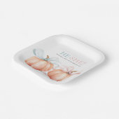 Pumpkin Bow Roze Blauw Geslacht Reveal Papieren Bordje (Gebogen)