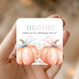 Pumpkin Bow Roze Blauw Geslacht Reveal Vierkante Sticker