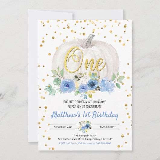 Pumpkin Boy 1st Birthday Party roze uitnodiging (Voorkant)