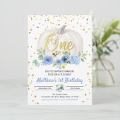 Pumpkin Boy 1st Birthday Party roze uitnodiging (Staand voorkant)