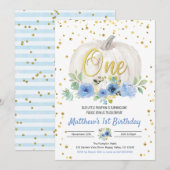 Pumpkin Boy 1st Birthday Party roze uitnodiging (Voorkant / Achterkant)