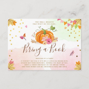 Pumpkin Breng een boek Herfst najaar Baby shower R Informatiekaartje