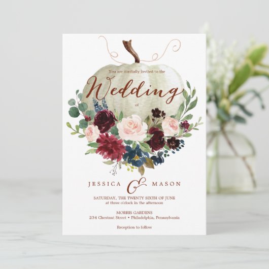 Pumpkin bruiloft uitnodiging - herfst bruiloft (Staand voorkant)