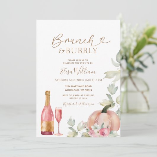Pumpkin Brunch en Bubbly Autumn Vrijgezellenfeest Kaart (Staand voorkant)