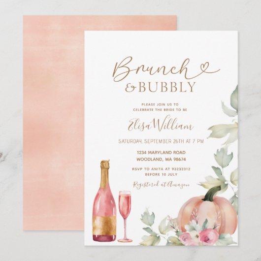 Pumpkin Brunch en Bubbly Autumn Vrijgezellenfeest Kaart (Voorkant / Achterkant)