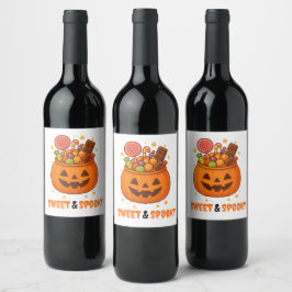 Pumpkin Bucket Full of Sweet - Halloween label set Wijn Etiket