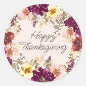 Pumpkin Burgundy Pink Floral Happy Thanksgiving Ronde Sticker (Voorkant)