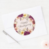 Pumpkin Burgundy Pink Floral Happy Thanksgiving Ronde Sticker (Envelop)