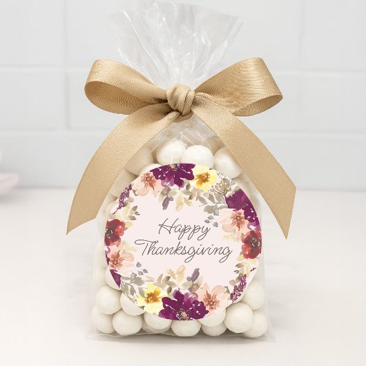 Pumpkin Burgundy Pink Floral Happy Thanksgiving Ronde Sticker