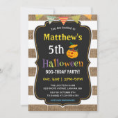 Pumpkin Burlap Halloween Kids Birthday Party Kaart (Voorkant)