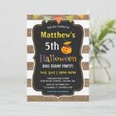 Pumpkin Burlap Halloween Kids Birthday Party Kaart (Staand voorkant)