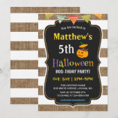 Pumpkin Burlap Halloween Kids Birthday Party Kaart (Voorkant / Achterkant)