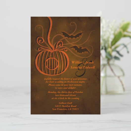 Pumpkin Cage Halloween Wedding Invitation Kaart (Staand voorkant)
