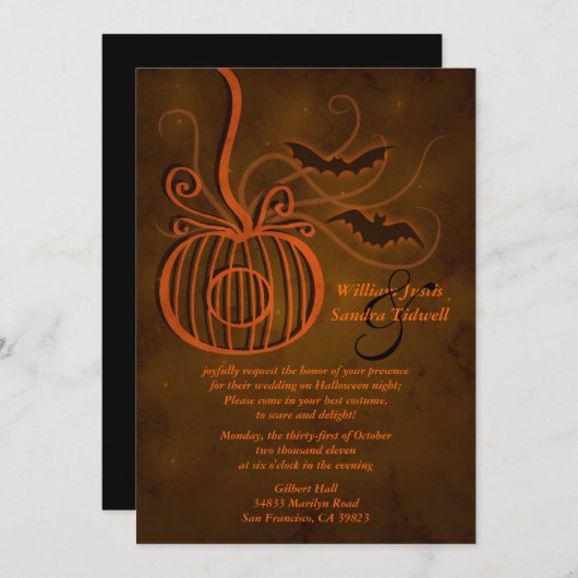 Pumpkin Cage Halloween Wedding Invitation Kaart (Voorkant / Achterkant)