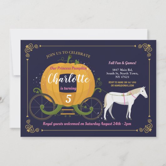 Pumpkin Carriage Horse Herfst Girls Birthday Party Kaart (Voorkant)