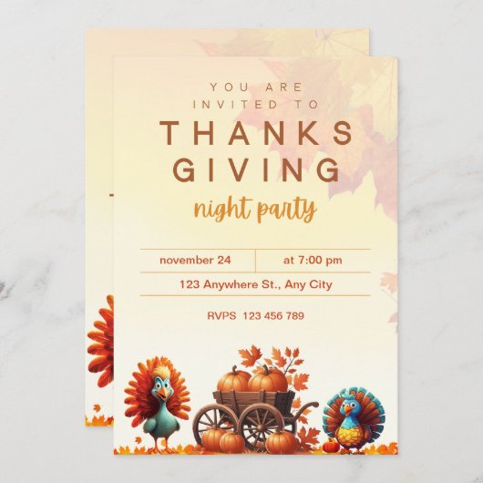 PUMPKIN CART AND FUNNY TURKEYS KAART (Voorkant / Achterkant)