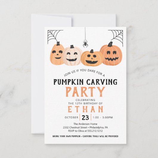 Pumpkin Carving Birthday Party Halloween Kaart (Voorkant)