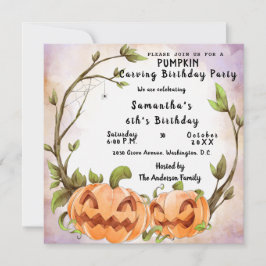 Pumpkin Carving Birthday Party Invitation Kaart