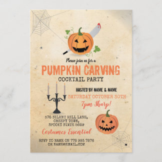 Pumpkin Carving Halloween Party Cocktail Webs Kaart