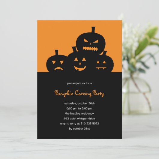 Pumpkin Carving Halloween Party Invitation Kaart (Staand voorkant)