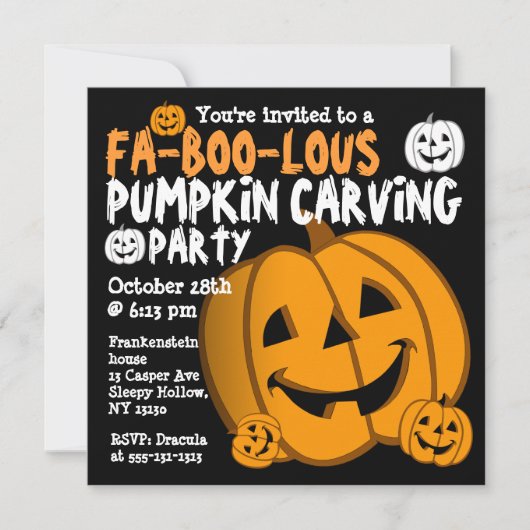 Pumpkin Carving Halloween Party Invitation Kaart (Voorkant)