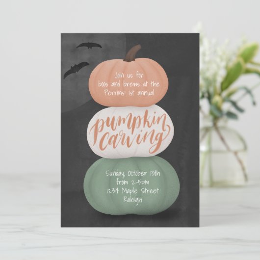 Pumpkin Carving Halloween Uitnodiging (Staand voorkant)