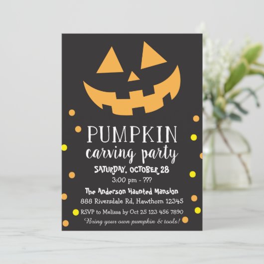 Pumpkin Carving Invitation, Halloween Party Invite Kaart (Staand voorkant)