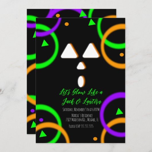 Pumpkin Carving Neon Glow Party Halloween Invitati Kaart (Voorkant / Achterkant)