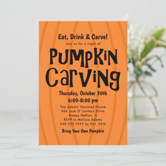 Pumpkin Carving Oranje en Black Halloween Party Kaart (Staand voorkant)