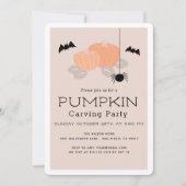 Pumpkin Carving Party Halloween Beige Uitnodiging (Voorkant)