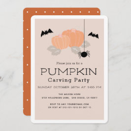 Pumpkin Carving Party Halloween Beige Uitnodiging