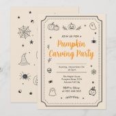 Pumpkin Carving Party Halloween Doodles Kaart (Voorkant / Achterkant)