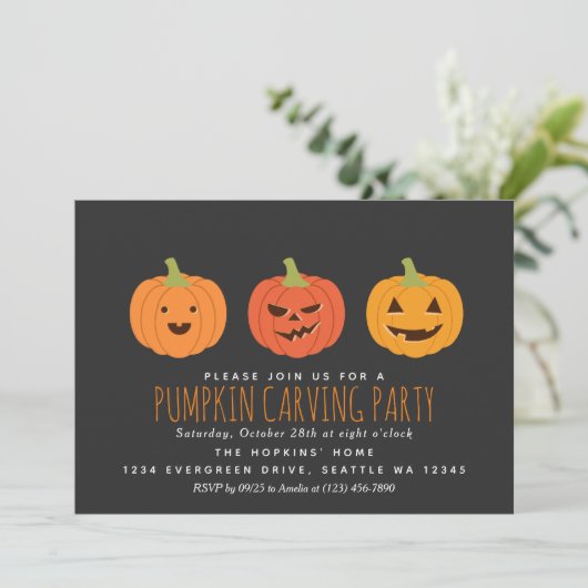 Pumpkin Carving Party Halloween Kaart (Staand voorkant)