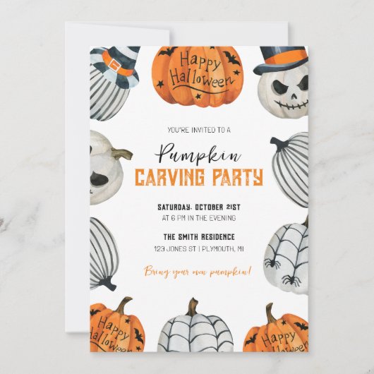 Pumpkin Carving Party Halloween Uitnodiging (Voorkant)