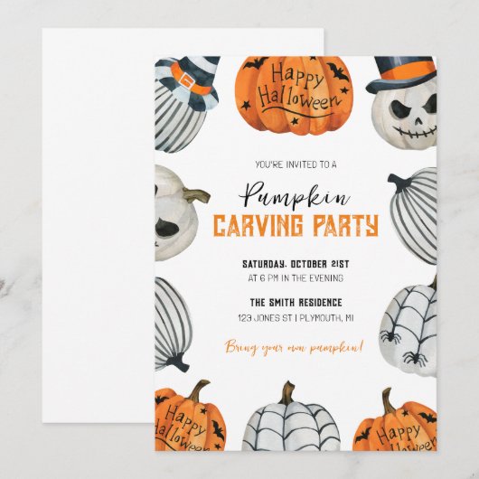 Pumpkin Carving Party Halloween Uitnodiging (Voorkant / Achterkant)