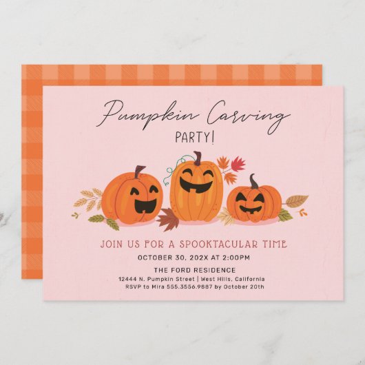 Pumpkin Carving Party Invitation Halloween Kaart (Voorkant / Achterkant)
