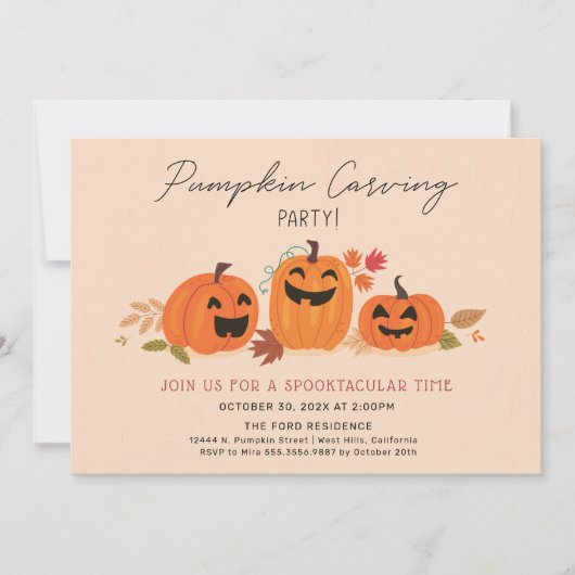 Pumpkin Carving Party Invitation Halloween Kaart (Voorkant)