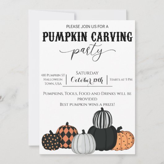 Pumpkin Carving Party Invitation - Jack o Lantern Kaart (Voorkant)