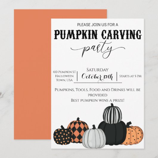 Pumpkin Carving Party Invitation - Jack o Lantern Kaart (Voorkant / Achterkant)