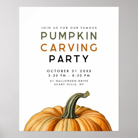 Pumpkin carving party teken voor Halloween Poster (Voorkant)