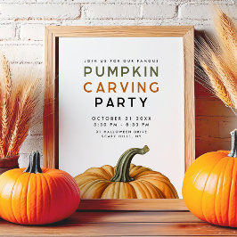 Pumpkin carving party teken voor Halloween Poster