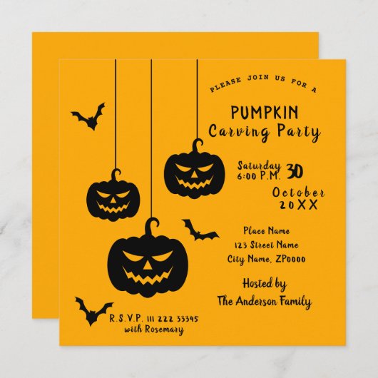 Pumpkin Carving Party-uitnodiging Kaart (Voorkant / Achterkant)