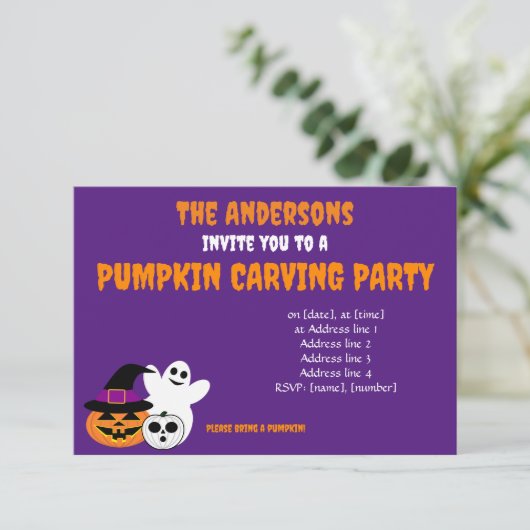 Pumpkin Carving Party-uitnodiging Kaart (Staand voorkant)