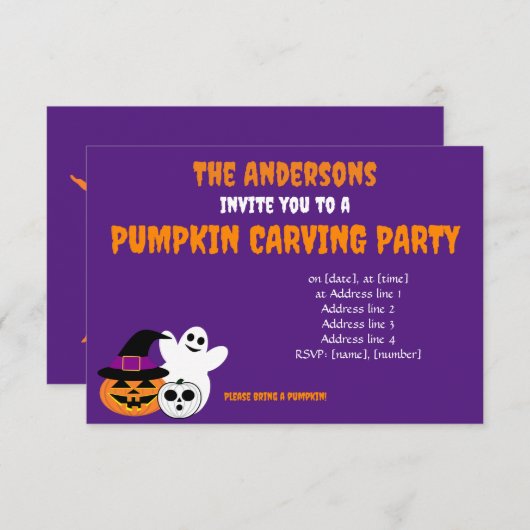 Pumpkin Carving Party-uitnodiging Kaart (Voorkant / Achterkant)